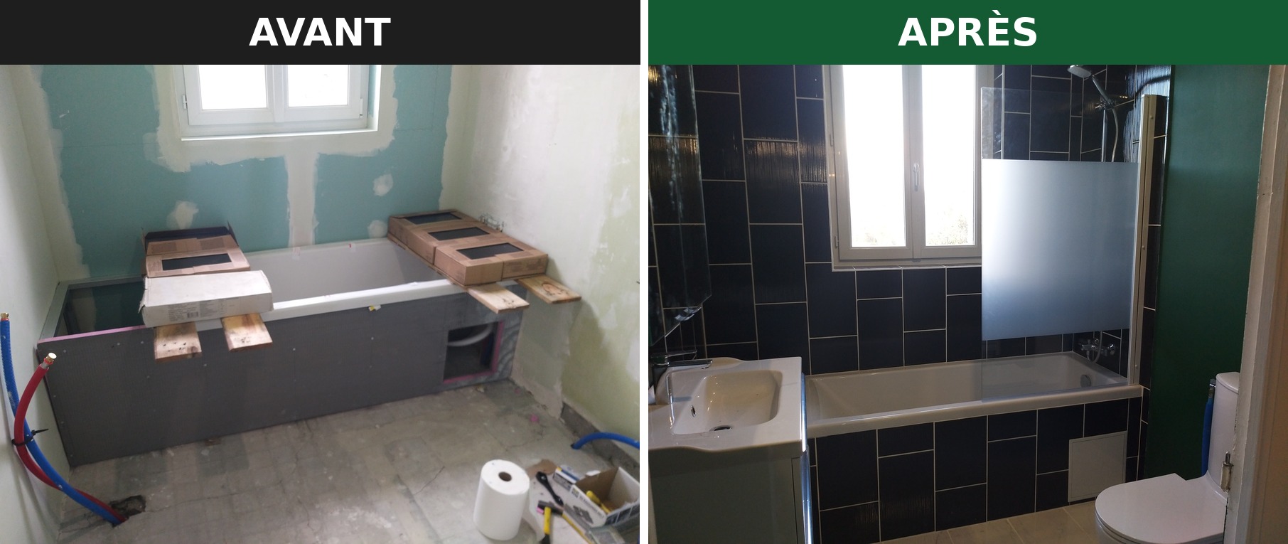 Rénovation de salle de bain, avant et après