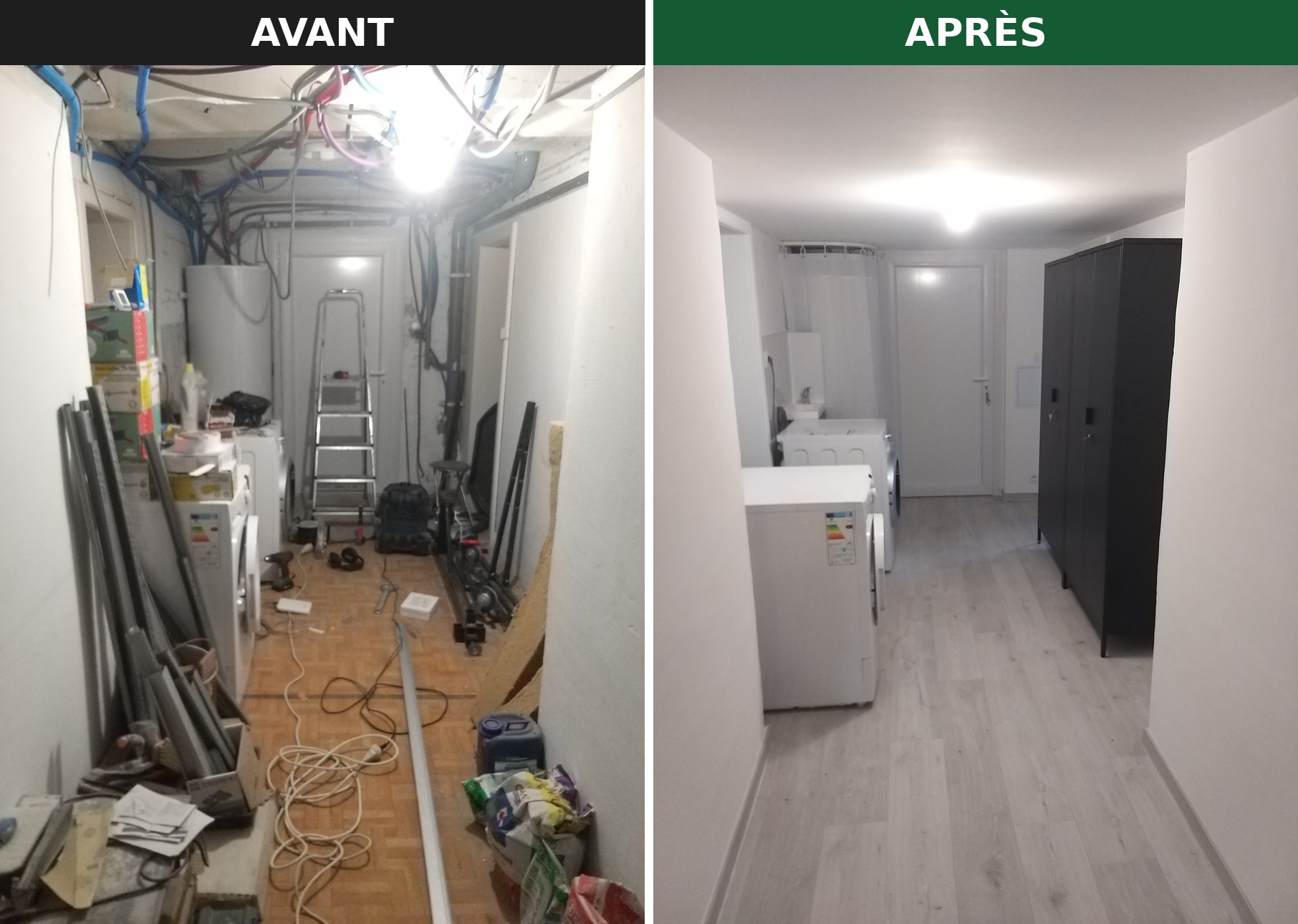 Aménagement de buanderie, avant et après